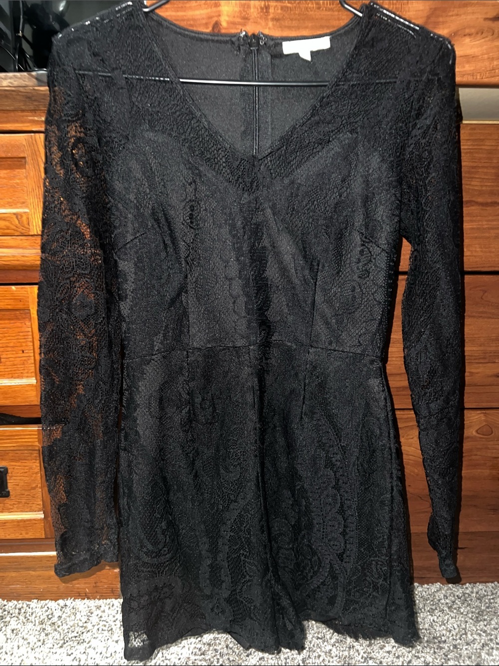 Charlotte Russe Black Lace Long-Sleeve Romper